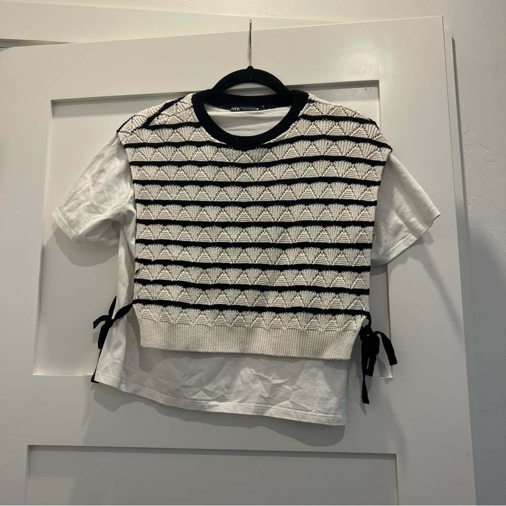 Black and White Knit Overlay Top